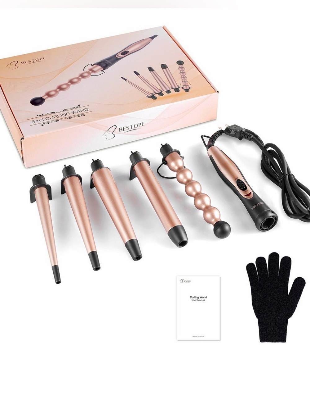 BESTOPE 5-in-1 Curling Wand Set - Rose Gold
